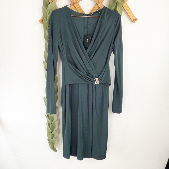 Hugo Boss Forrest Green Faux Wrap Dress - Picture 4 of 10